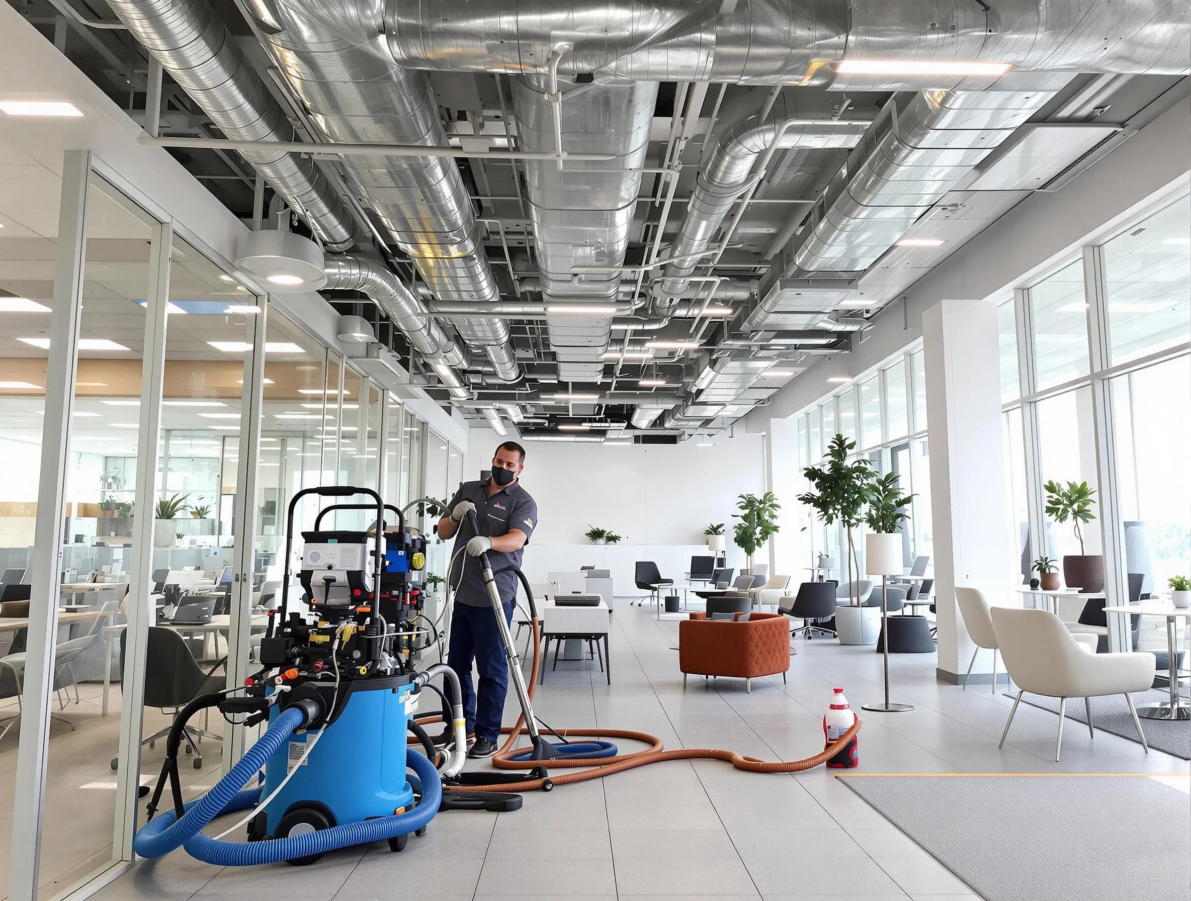 Talladega Air Duct Cleaning team conducting comprehensive commercial duct cleaning at a business location in Talladega