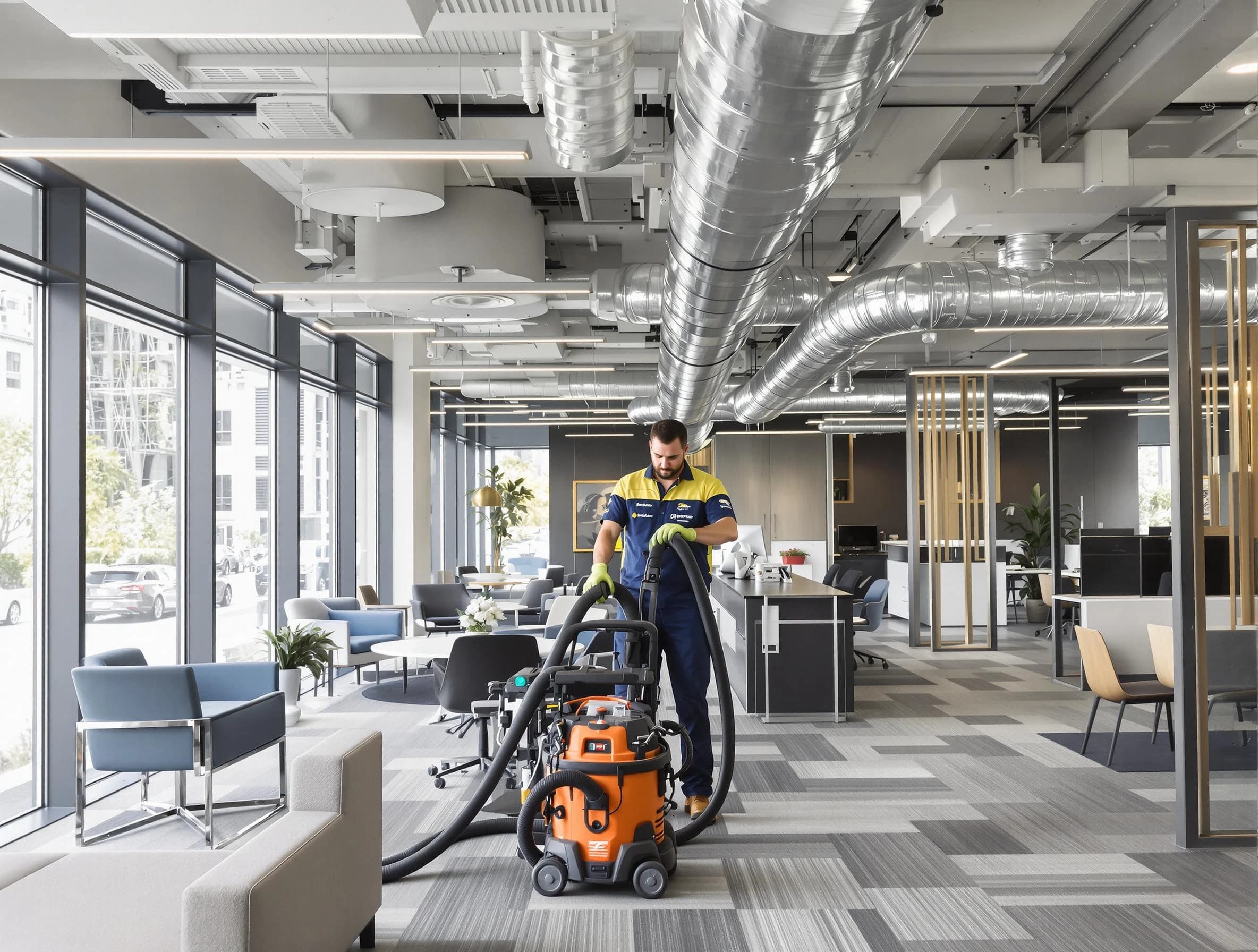 Talladega Air Duct Cleaning team performing thorough commercial duct cleaning at a Talladega business center
