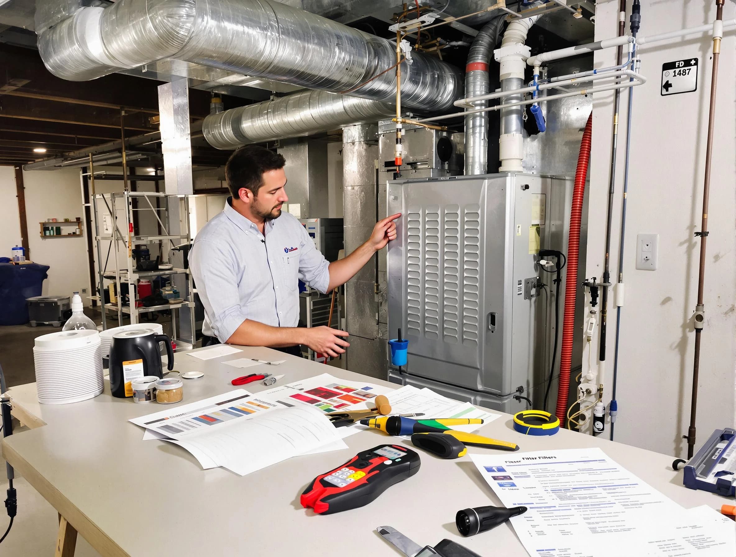 Talladega Air Duct Cleaning inspector conducting detailed filter system evaluation using professional diagnostic tools in Talladega